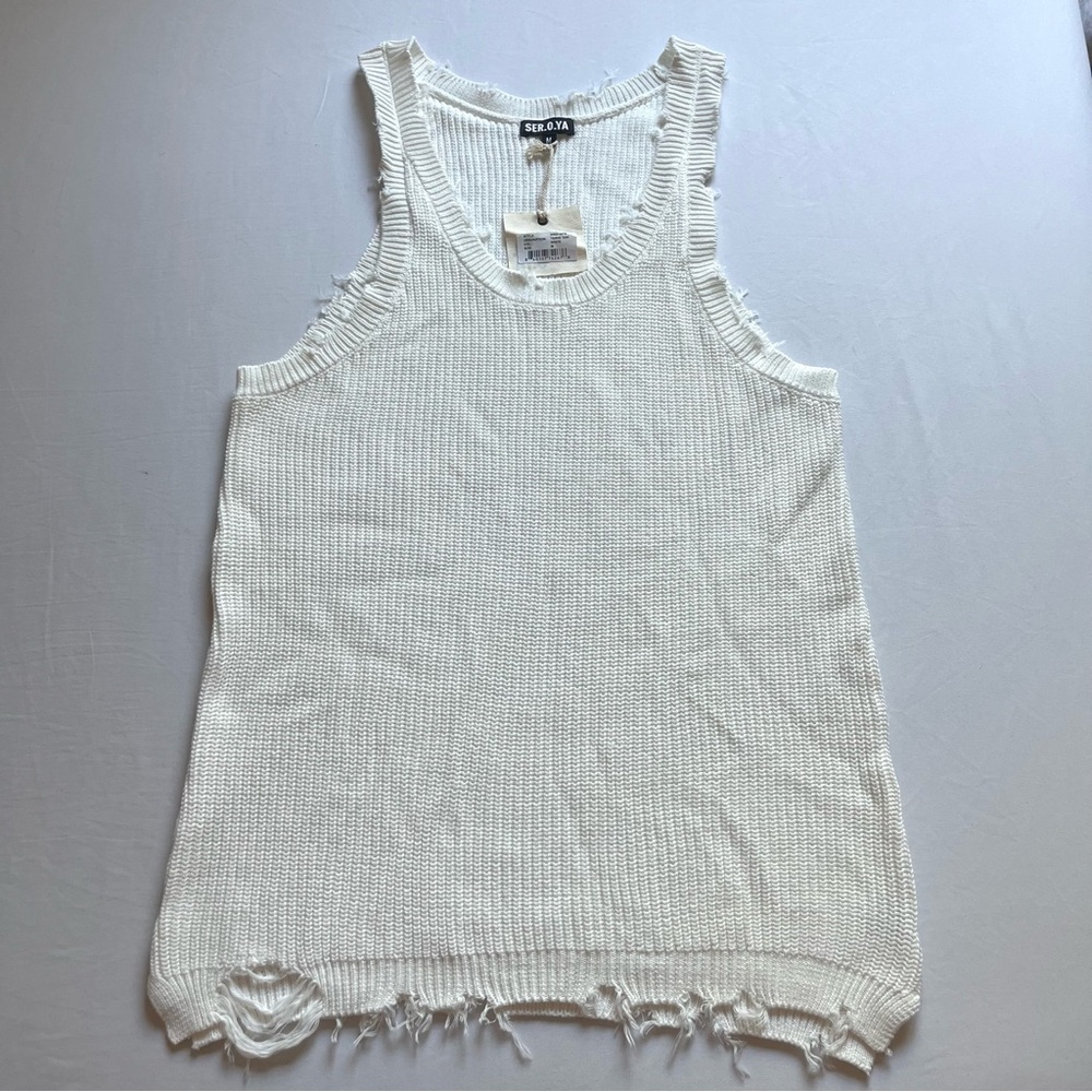 NWT SER.O.YA white knit distressed sleeveless sweater tank top